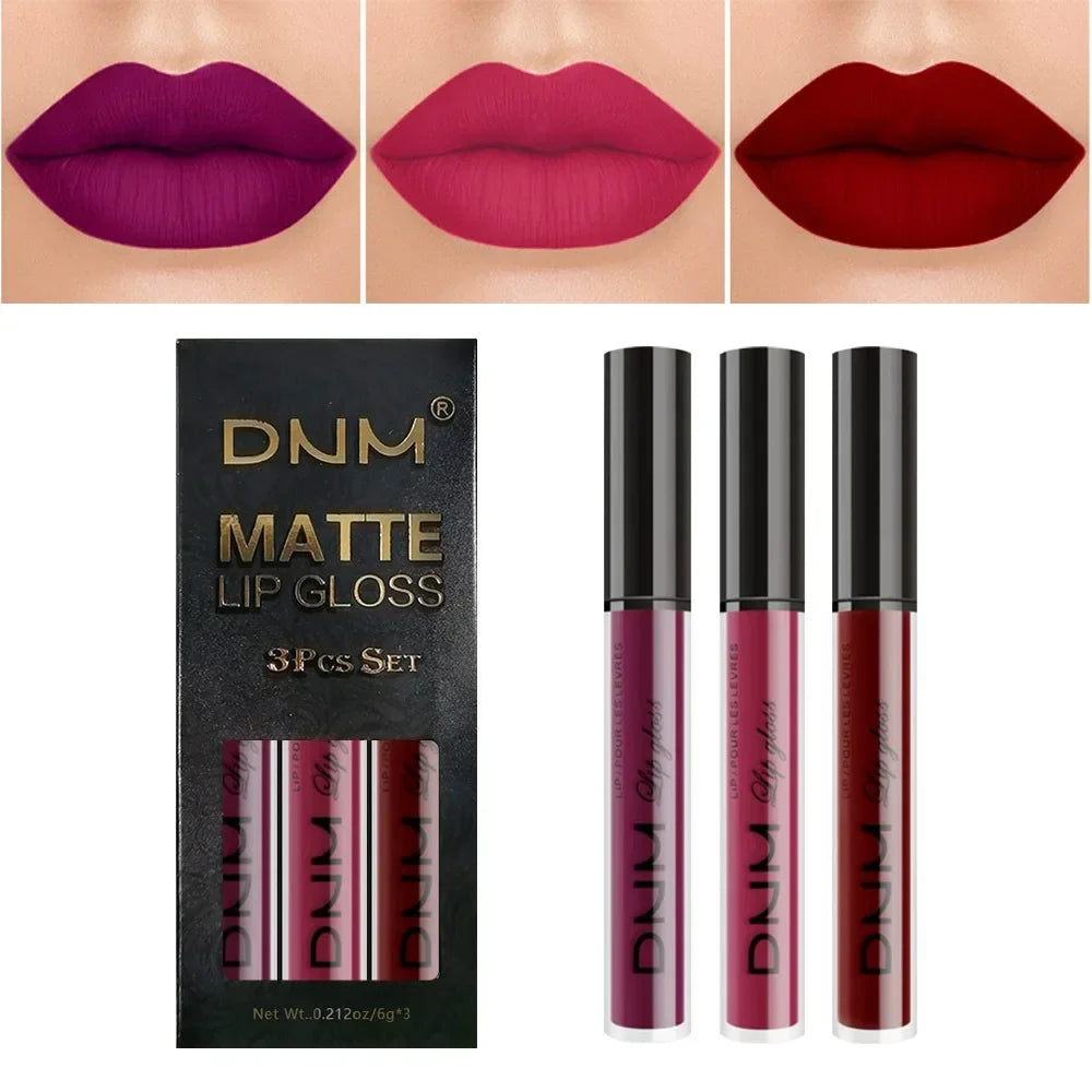 Set of four waterproof liquid lipsticks in black, blue, purple, and green shades with matte finish and nude lip tint from Blushimmer
