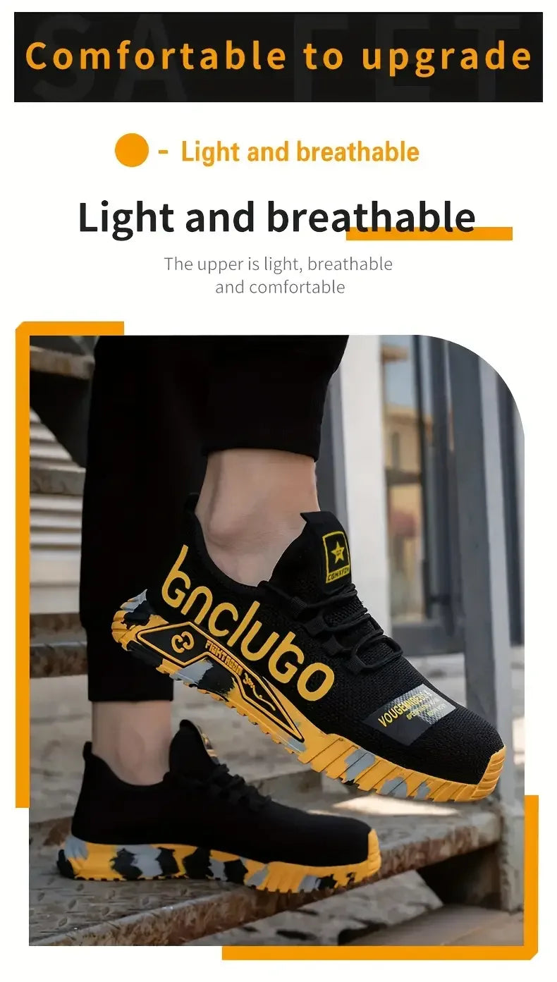 Steel Toe Anti-Puncture Men's Safety Shoes Reinforced Sole Slip Resistant Shoes Man Lightweight Breathable Men's Work Shoes