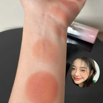 Blushimmer HERORANGE liquid blush in a natural, low-saturation matte shade, designed for enhancing a natural complexion.