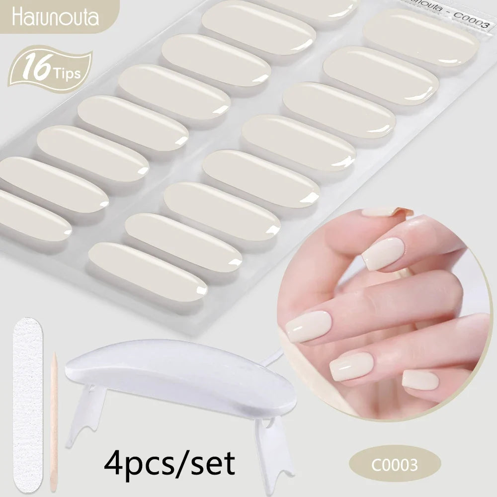 Blushimmer Harunouta 4-piece set of nude pink gradient gel nail strips with waterproof semi-cured gel, nail lamp, long-lasting wraps