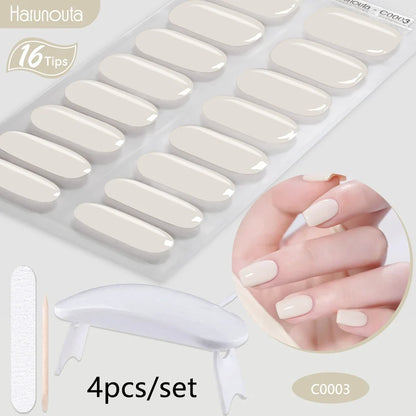 Blushimmer Harunouta 4-piece set of nude pink gradient gel nail strips with waterproof semi-cured gel, nail lamp, long-lasting wraps