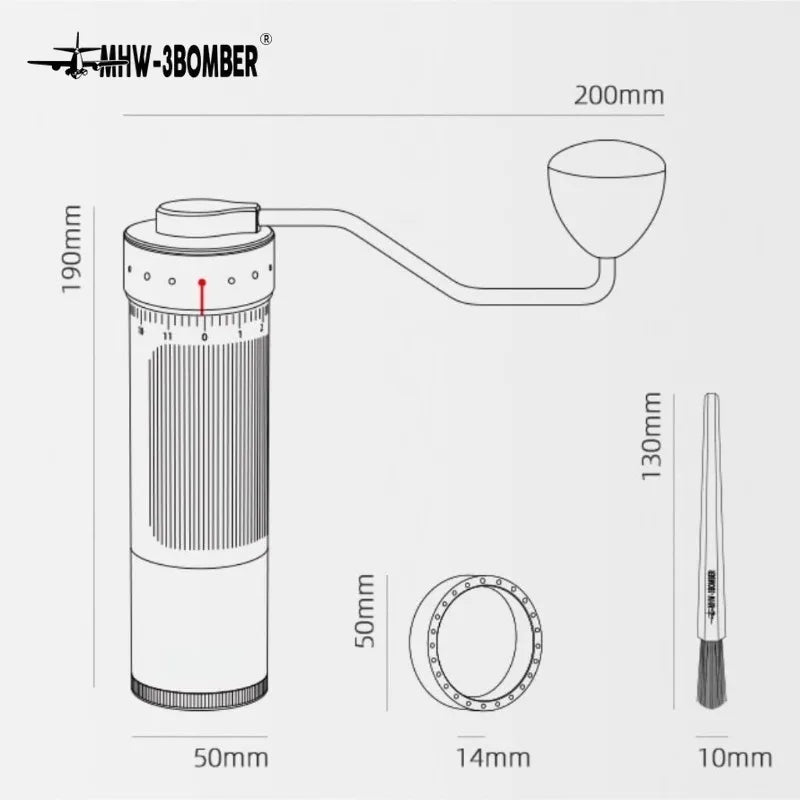 MHW-3BOMBER Hand Coffee Bean Grinder Adjustable Manual Coffee Grinder 7 Core Stainless Steel Conical Burr Barista Tools Gifts