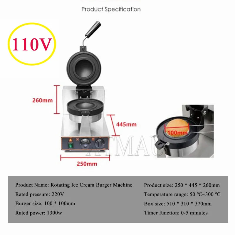 UFO Hamburger Cake Maker Burger Machine Electric Ice Cream Waffle Machine 110V Gelato Panini Press Semlor