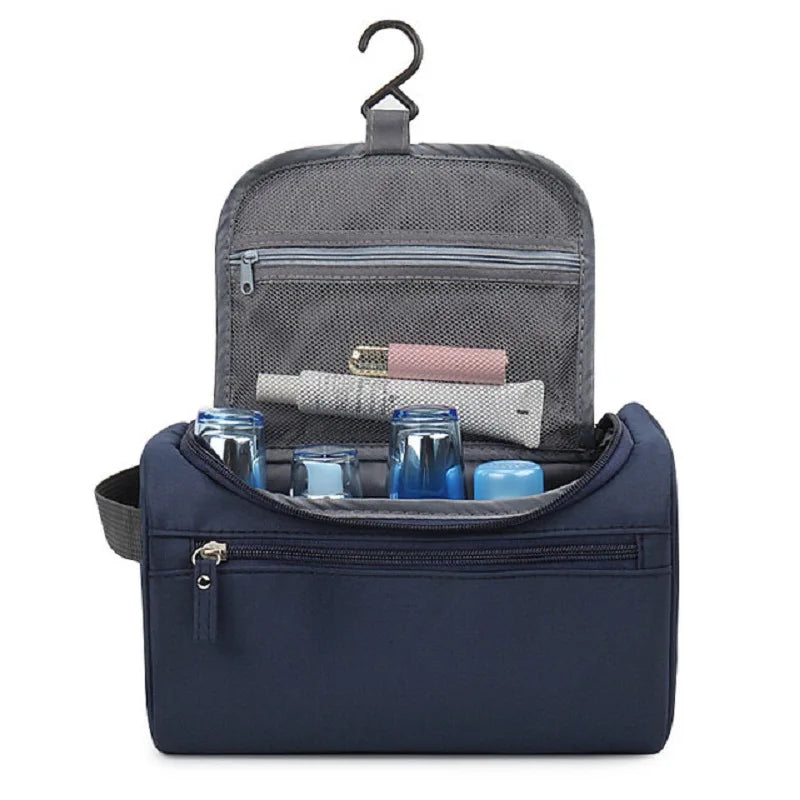 Blushimmer waterproof portable makeup bag with hanging design, unisex cosmetic organizer, and multiple compartments for toiletries.