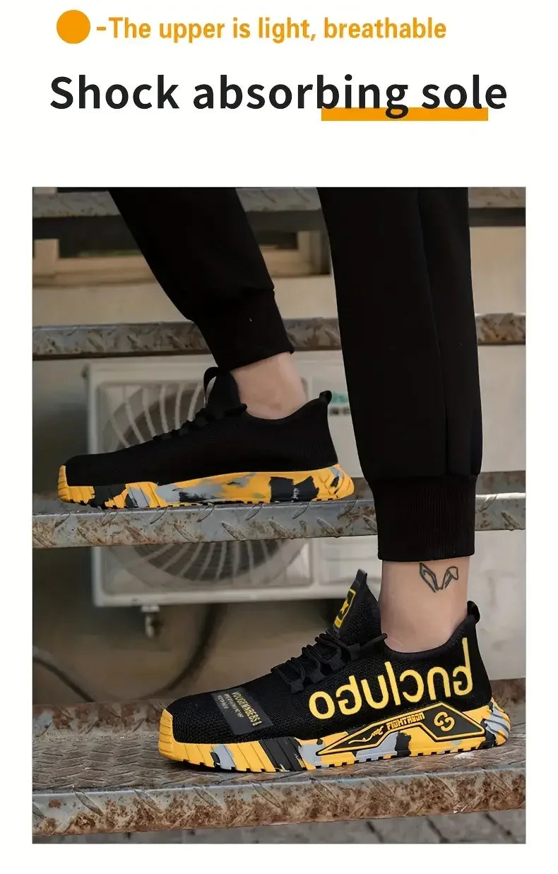 Steel Toe Anti-Puncture Men's Safety Shoes Reinforced Sole Slip Resistant Shoes Man Lightweight Breathable Men's Work Shoes