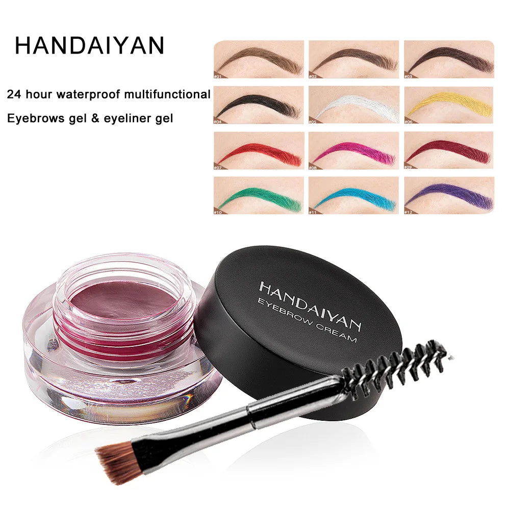 Blushimmer Handaiyan 12-color waterproof eyebrow cream and gel set with professional eyeliner and high brow tint in black.