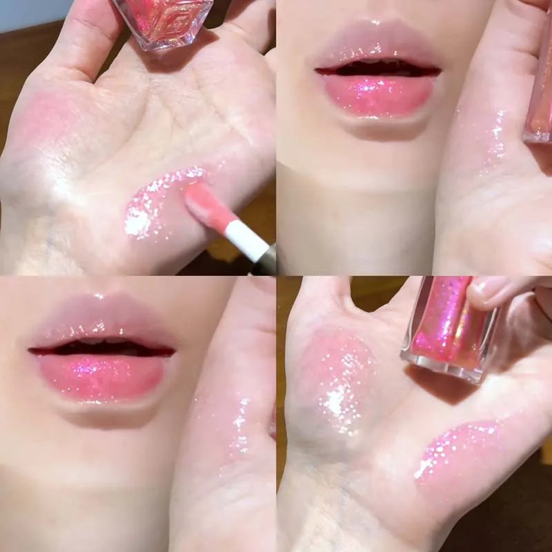 Blue mermaid color lip gloss by Blushimmer with pearlescent shine, diamond sparkle, and milky way glitter for shiny waterproof lips.