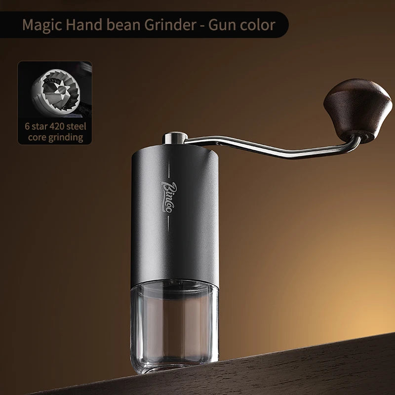 Bincoo Visual Manual Coffee Bean Grinder Portable CNC Stainless Steel Burr Crank Hand Hand Coffee Grinder Kitchen Barista Tools