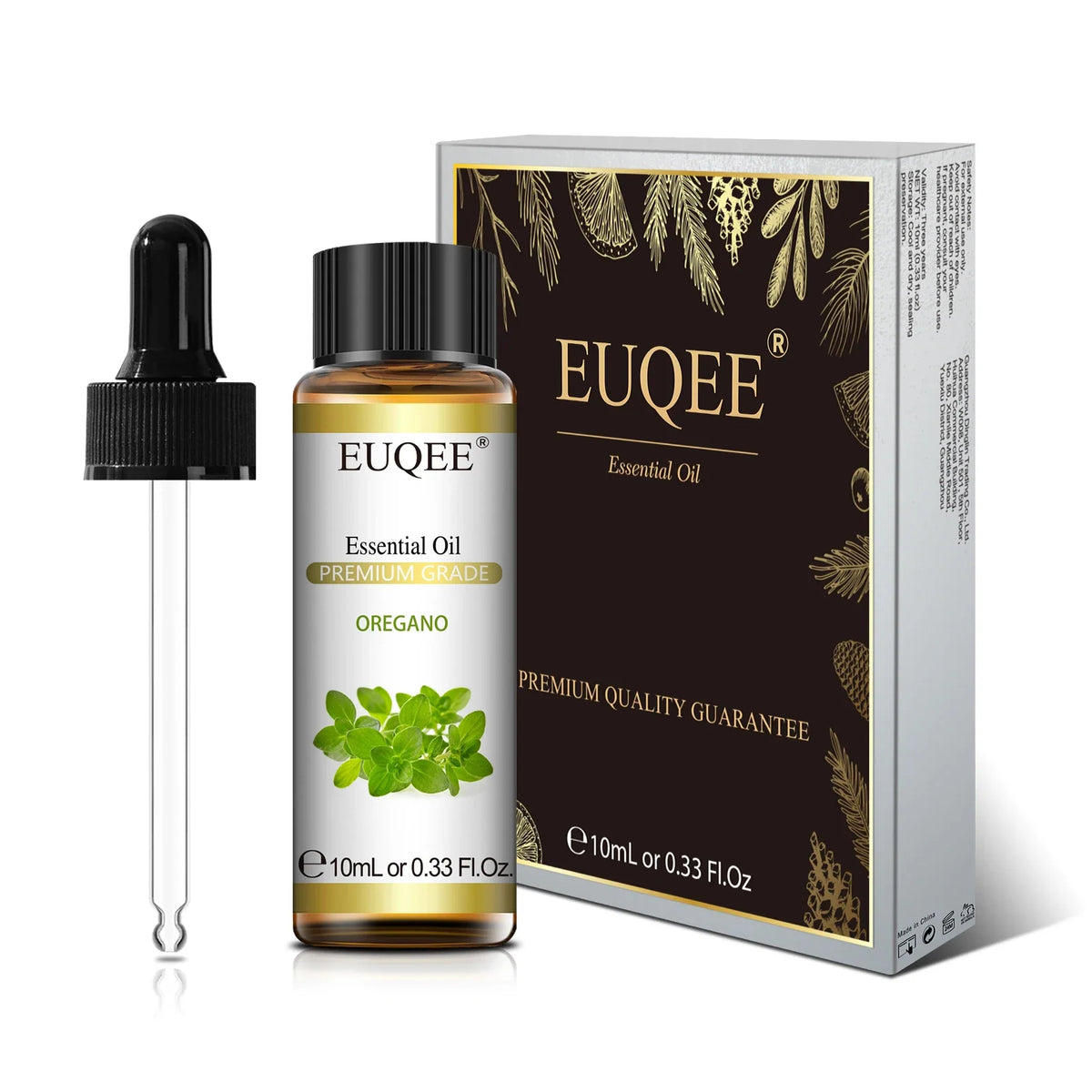 Blushimmer EUQEE 10ml essential oils set featuring lavender, jasmine, eucalyptus, vanilla, sandalwood, orange, lemon, oregano, and neroli fragrances.
