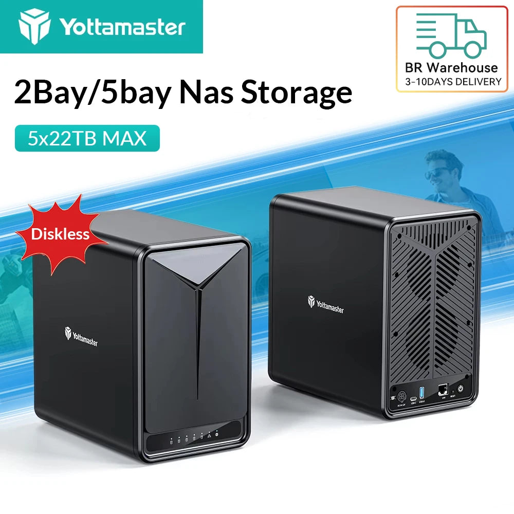 Yottamaster 2/5 Bay Raid NAS Enterprise Storage 2.5”3.5“ SATA HDD SSD External Case with Remote Access Auto Backup For Game PC