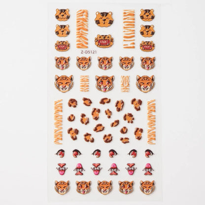 Close-up of Blushimmer Lovely Cat Nail Decals featuring 3D cartoon dog and puppy designs on self-adhesive nail art stickers.