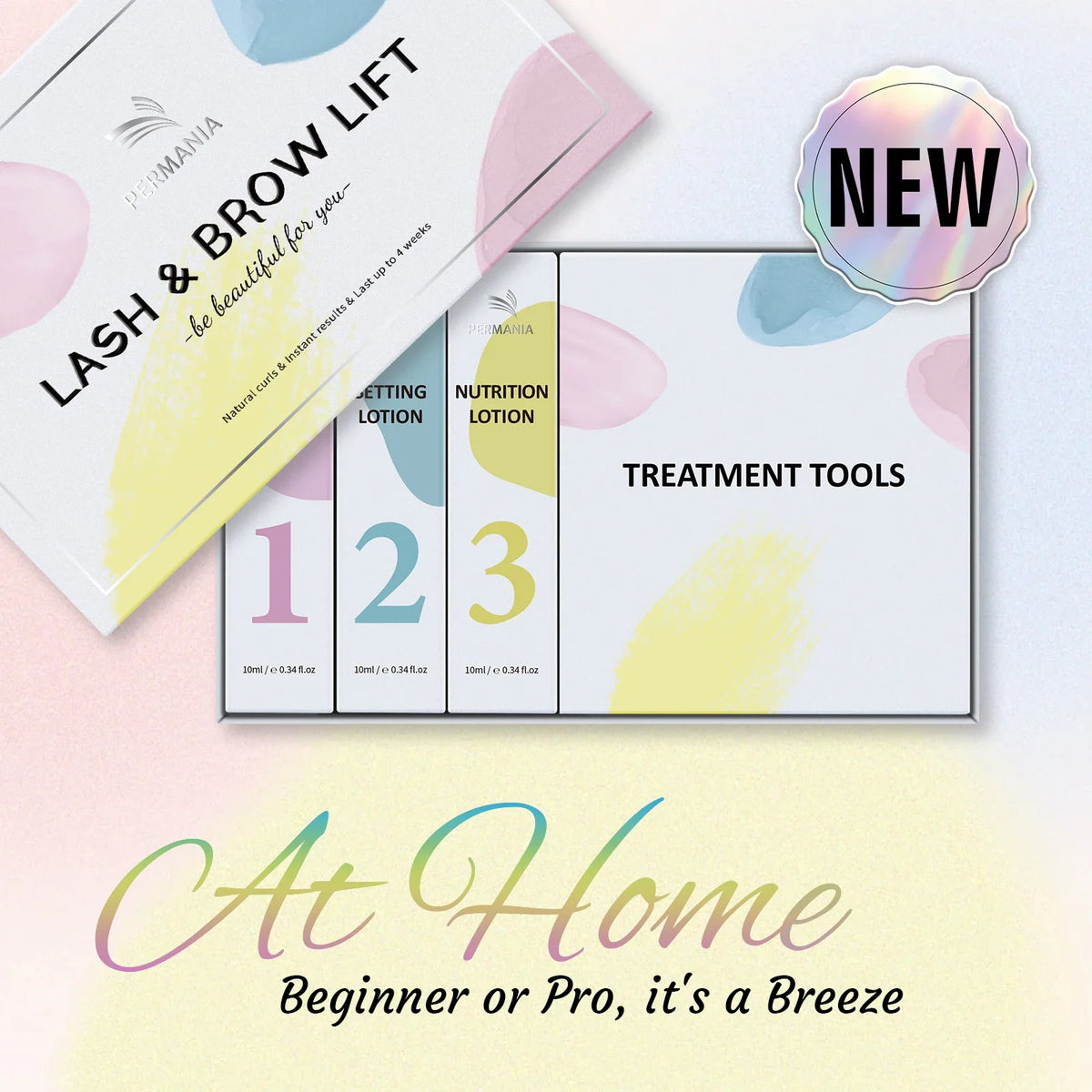 Blushimmer Permania eyelash lift and brow lamination kit with tools and products for instant curling and shaping of lashes and brows.