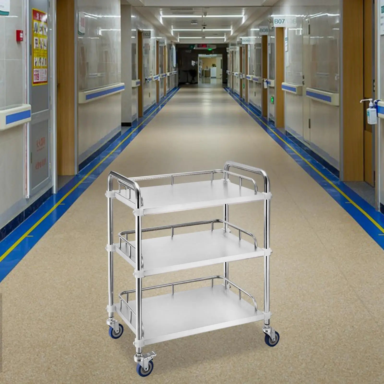 Mobile Lab Utility Cart with 4 Brake Casters Kitchen Trolley Multifunctional