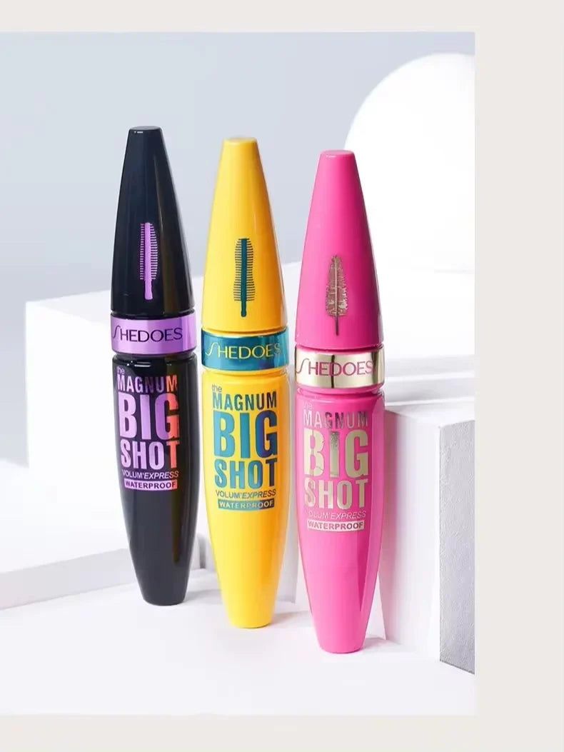 Black waterproof lengthening mascara by Blushimmer with thick, long-lasting black formula and visible brush wand.