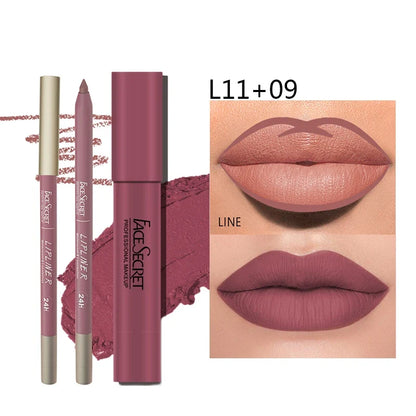 Blushimmer matte lipliner and lipstick set featuring waterproof, long-lasting lip makeup with soft matte color in elegant packaging.
