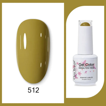 Blushimmer Clou Beaute 15ml neon gel nail polish with red, black, white, green, and velvet top coat for semi-permanent manicures.