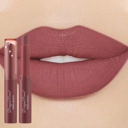 Blushimmer nude matte waterproof lipstick in sexy red velvet shade, long-lasting lip makeup for women with a smooth, fading-resistant finish.