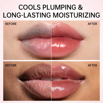 Blushimmer CATKIN Lip Essence Lip Gloss in a clear glass container with a shiny, moisturizing water glaze finish and pink tint.