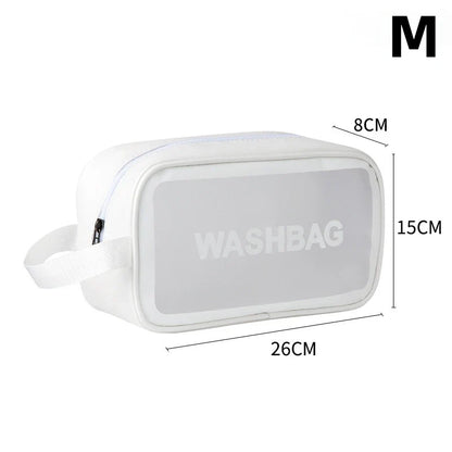Transparent waterproof travel wash bag by Blushimmer, large capacity cosmetic organizer with multiple compartments for women.