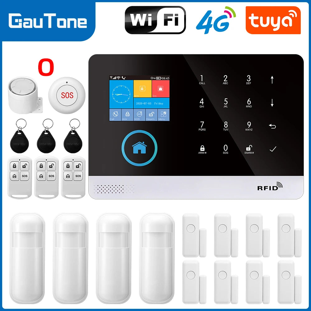 Smart Home GSM Alarm System 4G Wifi System for House Security Wireless with Door Sensor Work with Smart Life APP for Alexa