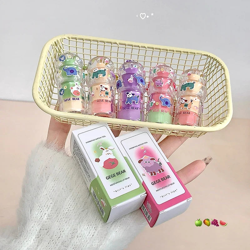 Blushimmer Gege Bear fruit-flavored lip balm with cute keychain pendant, moisturizing, long-lasting, and reducing lip lines.