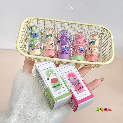 Blushimmer Gege Bear fruit-flavored lip balm with cute keychain pendant, moisturizing, long-lasting, and reducing lip lines.
