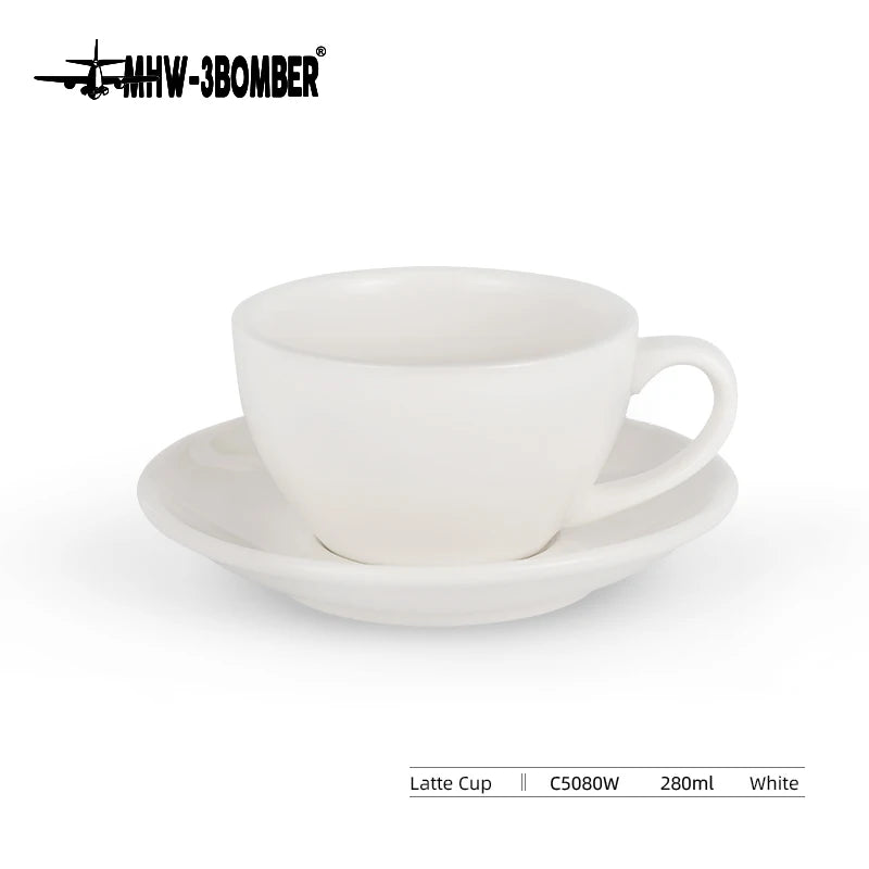 MHW-3BOMBER Coffee Cups Classic Latte Art Cups with Saucer 280ml Tea Cup Ceramic Espresso Mug Kitchen Bar Coffee Accessories