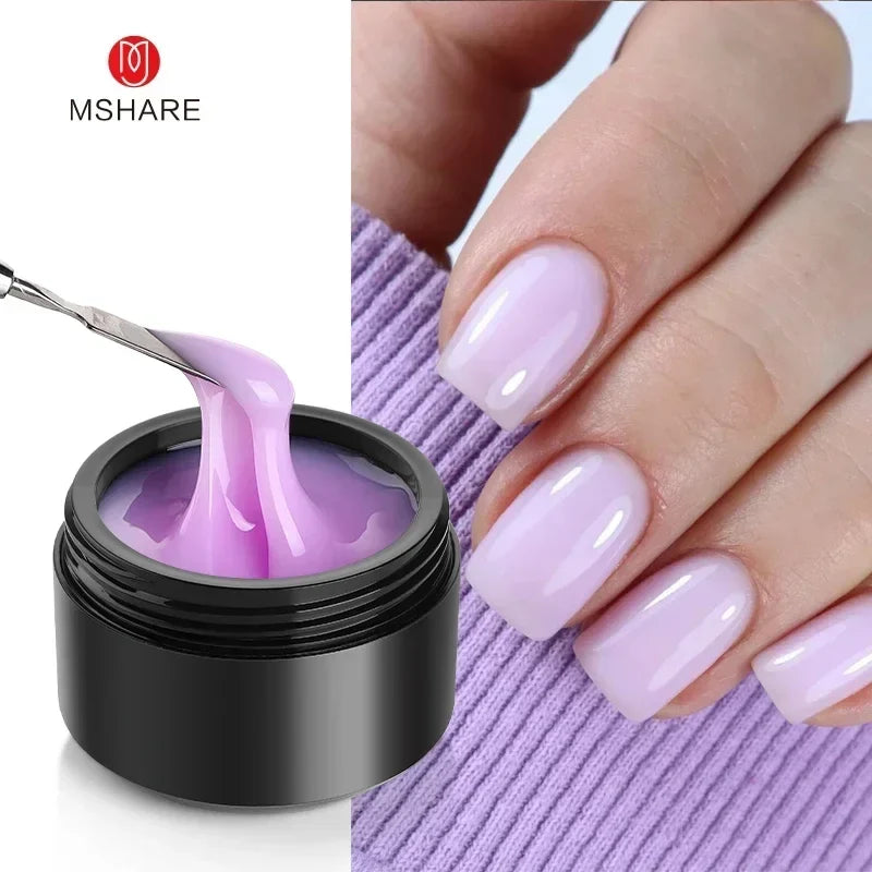 Blushimmer MSHARE 50ml pink gel builder for nails, self-leveling UV/LED gel for nail extension and construction.