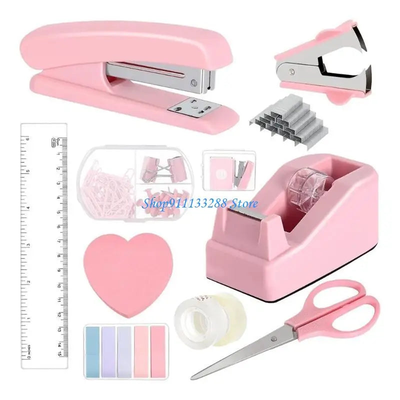 G88D Office Supplies Set Include Sticky Note Stapler Staple Scissors Clear Tape Ruler