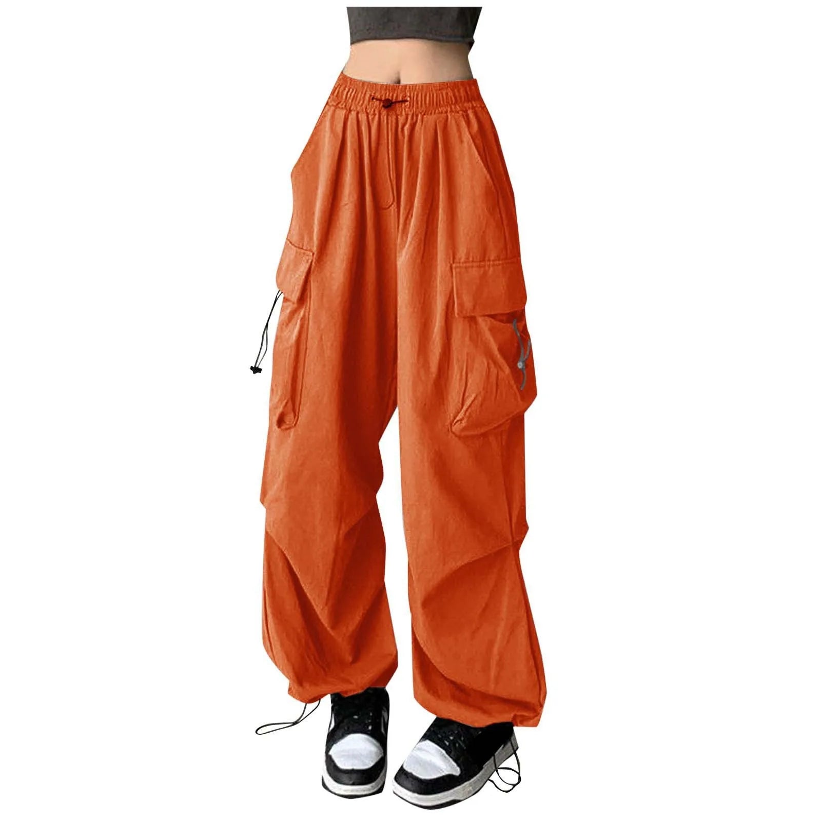 Oversize Pants Large Pockets Women Camo Cargo Pants High Waist Adjustable Straight Relaxed Fit Baggy Parachute Hiking Trousers