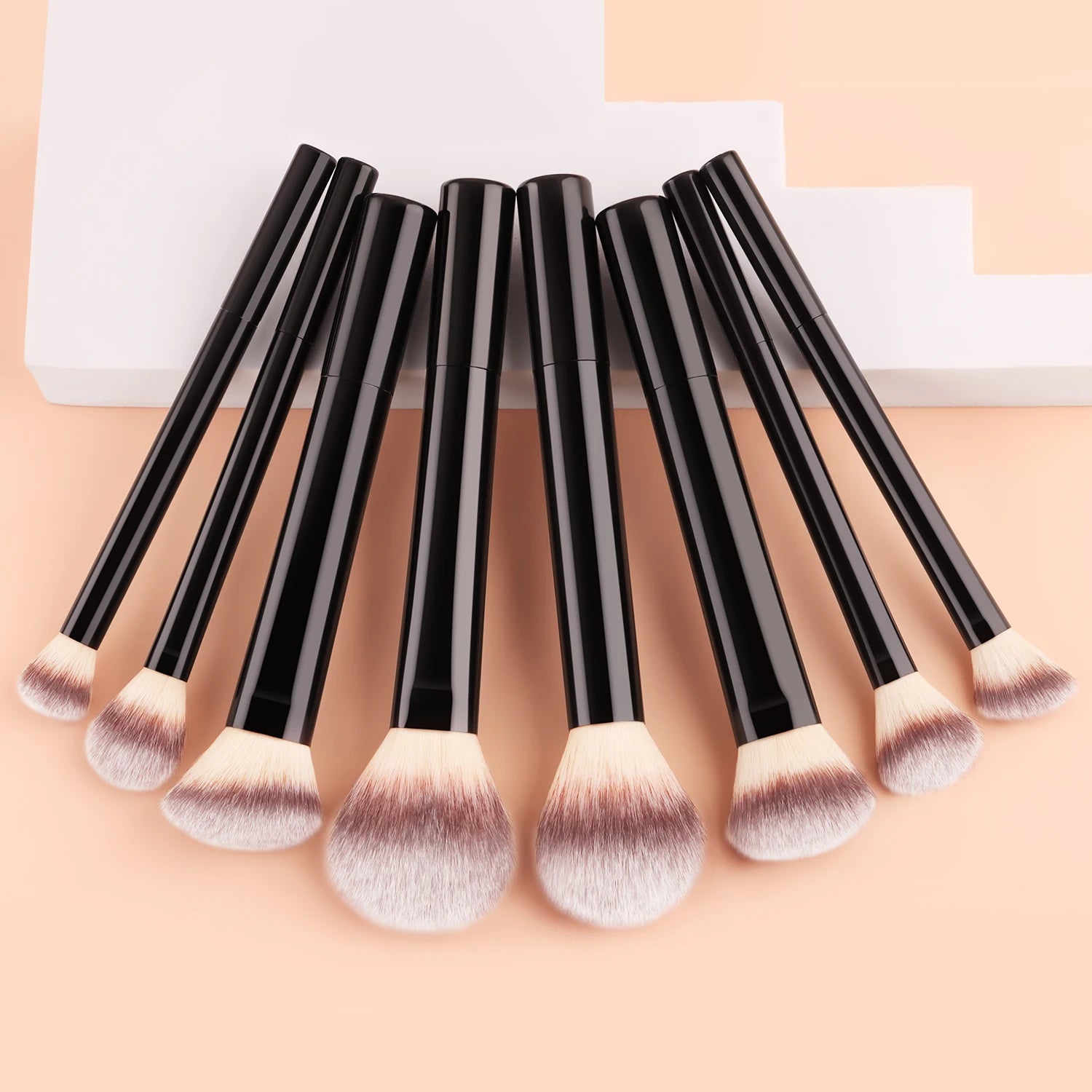  8Pcs Black Long Tube Light Bristle Face Eye Brush Set + 2 Beauty Sponges 1 Puff, Powder/Blush/Eyeshadow Brush