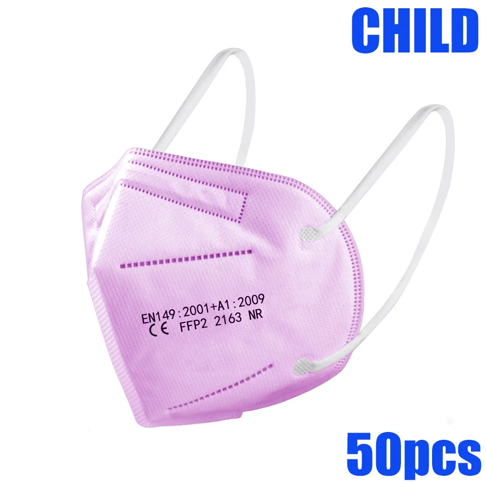 50-100pcs 5Layers Kids Facemask KN95 Mask Child Disposable Mask Virus Mouths Fpp2 Covers Dust Full Face Masks Non-woven Fabric