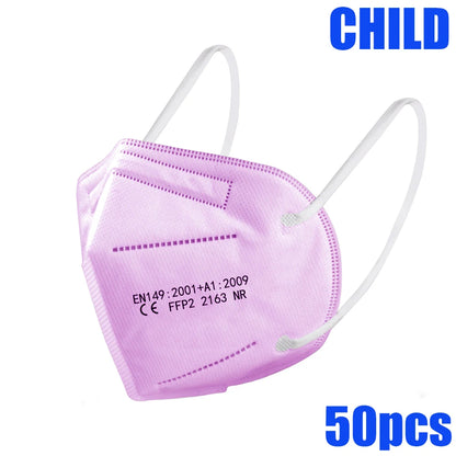 50-100pcs 5Layers Kids Facemask KN95 Mask Child Disposable Mask Virus Mouths Fpp2 Covers Dust Full Face Masks Non-woven Fabric