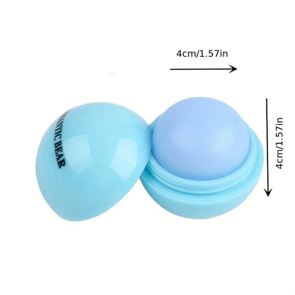 Blushimmer cute ball-shaped lip balm in pastel pink with hydrating and soothing properties, featuring a non-stick cup design.