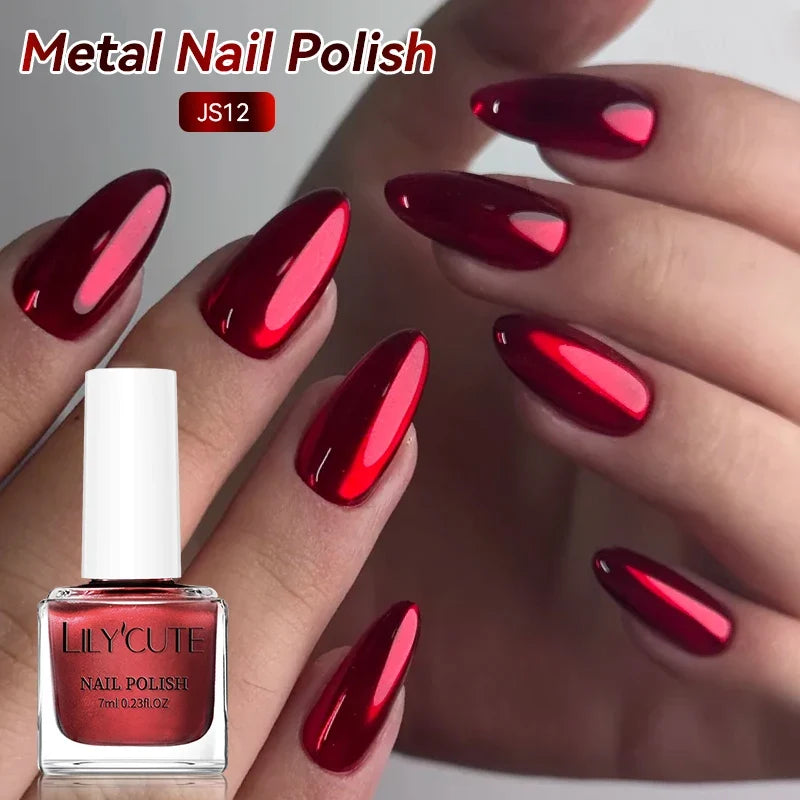 Blushimmer LILYCUTE 7ml mirror metallic nail polish in red and purple with a shiny, reflective finish for nail art and manicure.