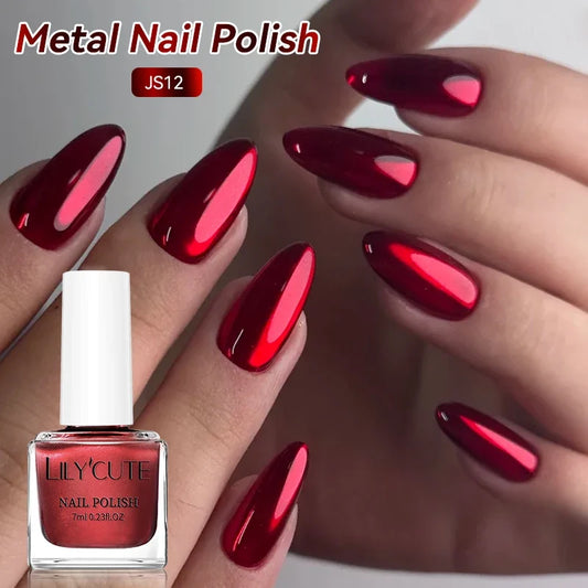 Blushimmer LILYCUTE 7ml mirror metallic nail polish in red and purple with a shiny, reflective finish for nail art and manicure.