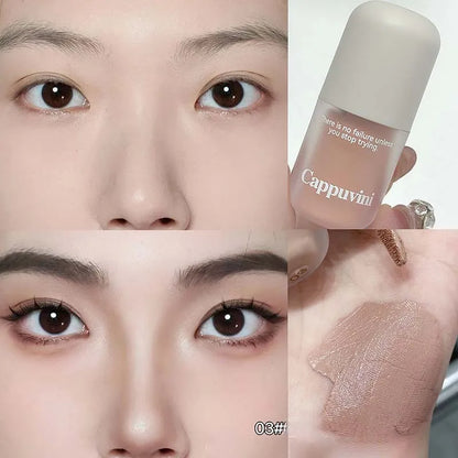 Blushimmer 3D face contouring cream in chocolate gray brown shades, featuring matte nose shadow and shading powder for natural contouring.
