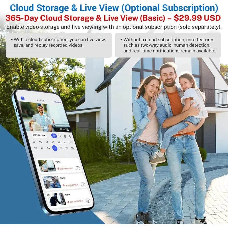 Smart Wireless Video Doorbell Camera with AI Detection, Night Vision, Cloud Storage, Battery Powered for Indoor Outdoor Use