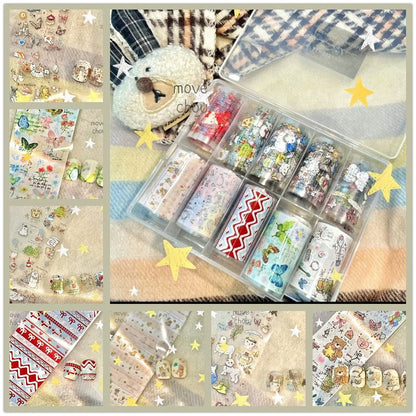 10Rolls Plaid Thousand-Bird Bow  Stars Nail Foils Transfer Paper  Nail Art Stickers  Manicure Set Decal  Nails Decoration