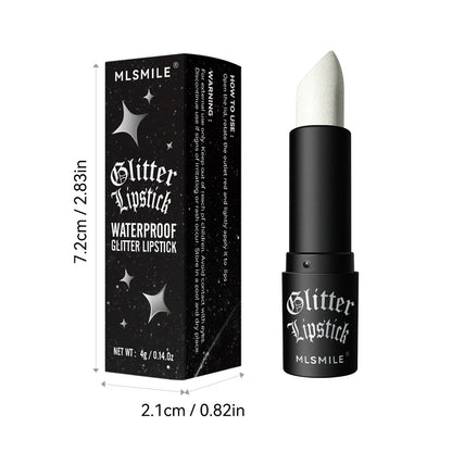 Blushimmer glitter lipstick in black with diamond pearlescent metallic finish, waterproof and long-lasting lip makeup for women.