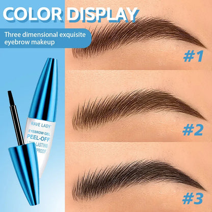 Blushimmer Rave Lady Peel-Off Eyebrow Gel in 10g, waterproof tinting liquid, showcasing the gel applied to styled eyebrows.