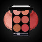 Blushimmer 6-color blush and contouring palette with pearlescent and matte powders for face makeup application.