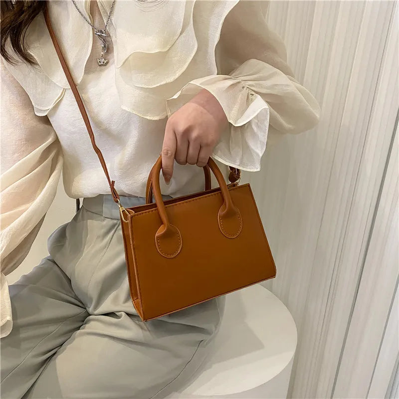 Elegant Black Handbag with Dual Handles, Chic Crossbody Bag, Retro Stylish Tote Small Bag for Women Girls Daily Use, Work, Party
