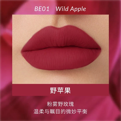 Blushimmer Kaleidos Lipstick Lip Cream in matte velvet nude, waterproof, long-lasting lip gloss with stain finish, shown on lips.