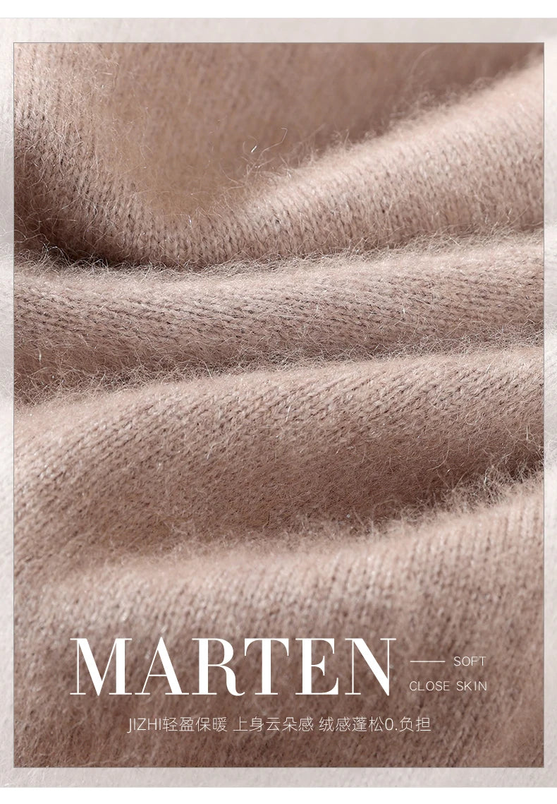 Autumn And Winter New High-End Female Mink Cashmere Sweater Solid Color Long-Sleeved Wool Knit Bottoming Sweater Loose Top