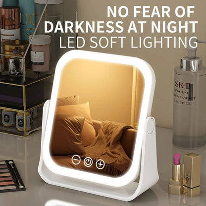 Blushimmer LED makeup mirror with touch dimming, 3x magnifier, portable rechargeable flip lighted vanity mirror for desk use