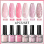 Blushimmer UR Sugar 7ml all season gel nail polish set with nude pink, red, and glitter shades for semi-permanent UV gel manicures.