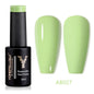 YOKEFELLOW 10ml translucent pink gel nail polish by Blushimmer, showing a smooth, glossy finish in a compact container.