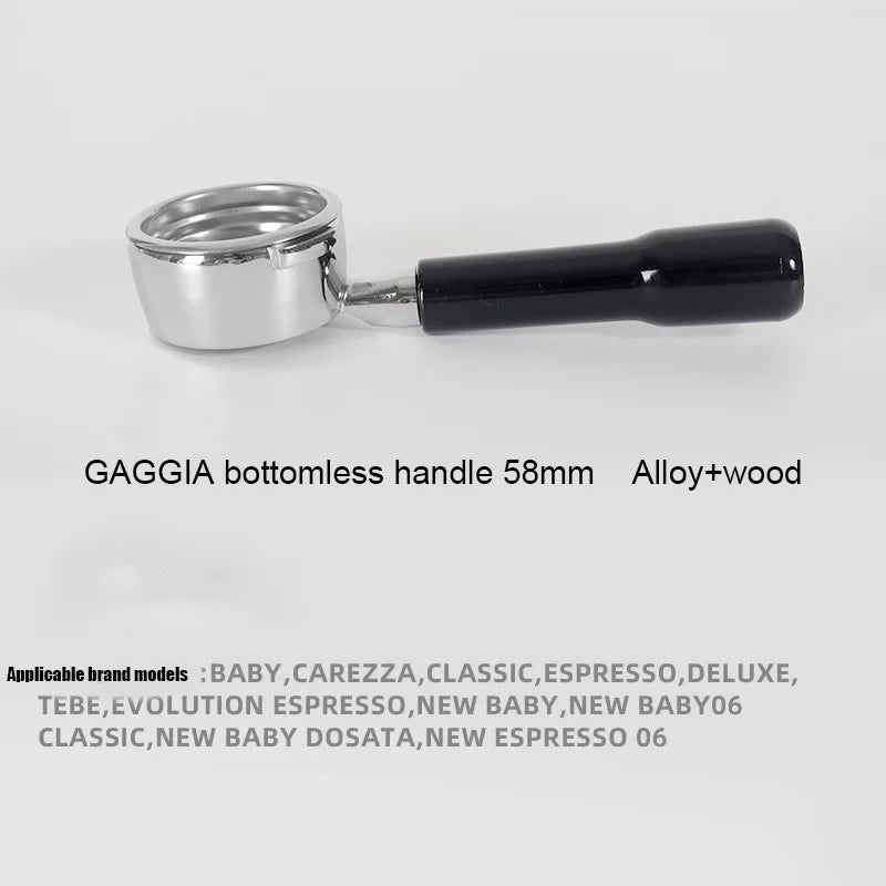 GAGGIA Bottomless Filter Holder 58mm Solid Wood Handle Portafilter Universal for Gaggia Classic Coffee Machine Barista Tools