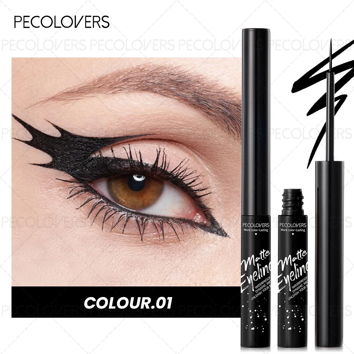 Black waterproof eyeliner pen by Blushimmer with quick-dry, sweat-resistant formula and durable tip, ideal for beginners.